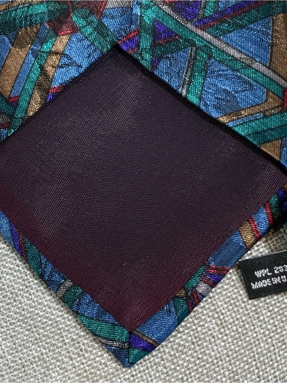 Vintage Geometric Necktie Blue Teal Gold Abstract Tie